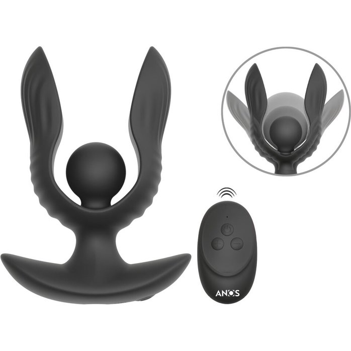Черная расширяющаяся анальная пробка с вибрацией RC Inflatable Expander Plug with Vibration - Anos. Фотография 3.