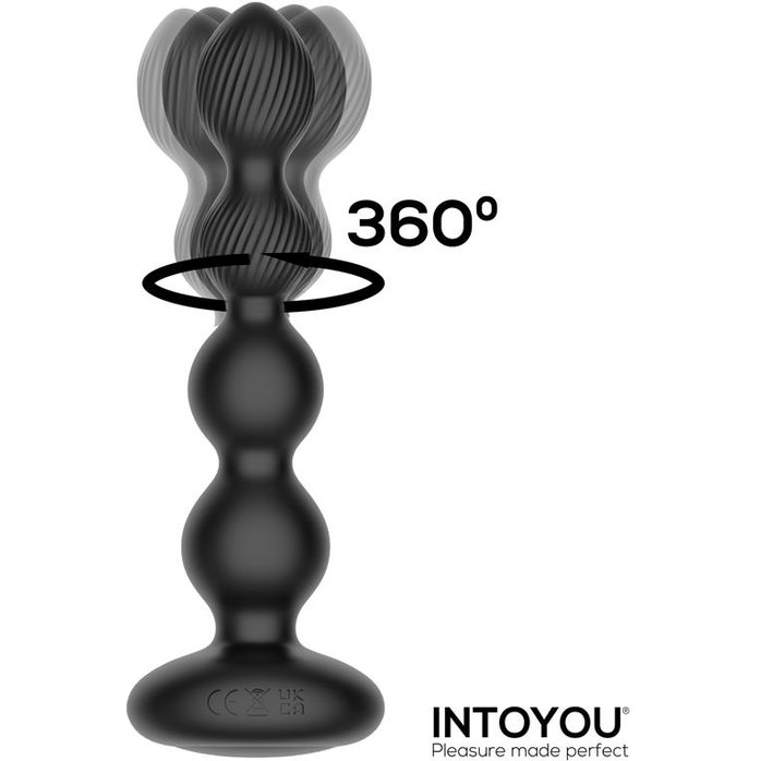 Черная анальная ёлочка с вибрацией, вращением и пультом ДУ. Фотография 2.
