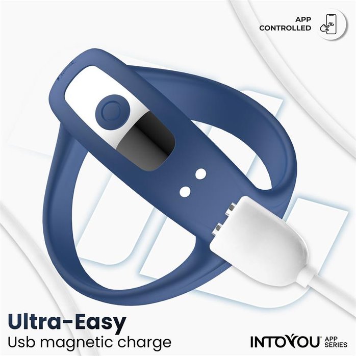 Синее интерактивное эрекционное виброкольцо Rank. Фотография 7.