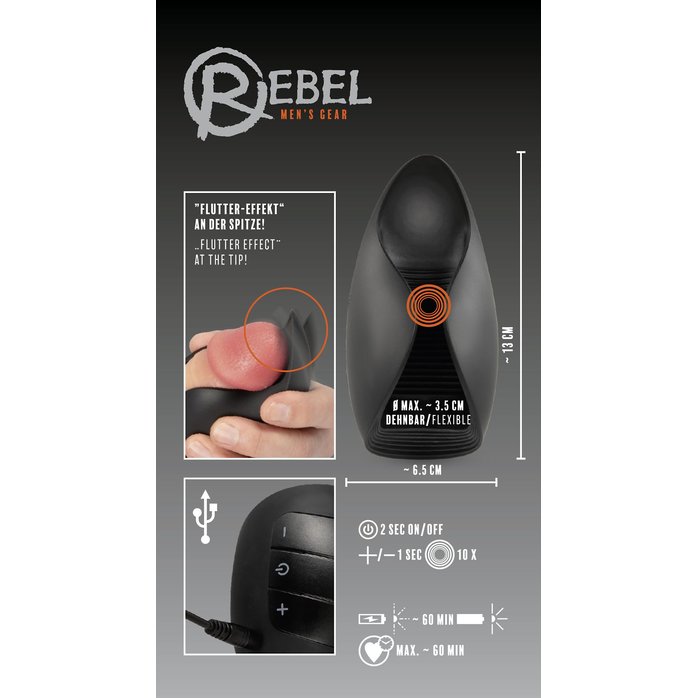 Черный мастурбатор с гибкими крылышками - Rebel. Фотография 12.