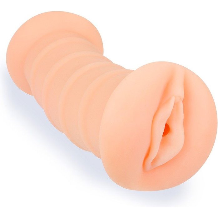 Телесный двусторонний мастурбатор с вибропулей и эрекционными кольцами в комплекте. Фотография 2.