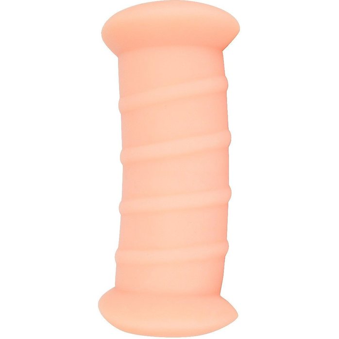 Телесный двусторонний мастурбатор с вибропулей и эрекционными кольцами в комплекте. Фотография 5.