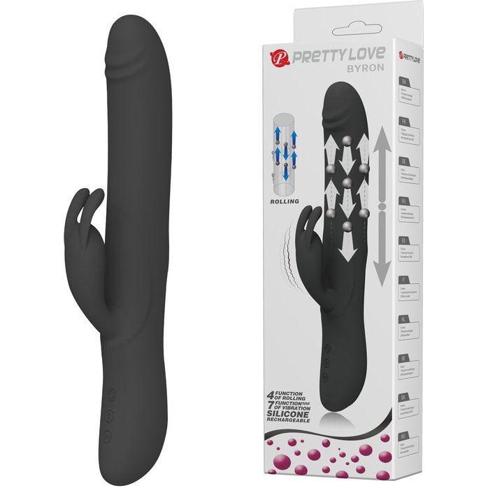 Черный вибратор-кролик Byron с движущимися шариками - 25 см - Pretty Love. Фотография 2.