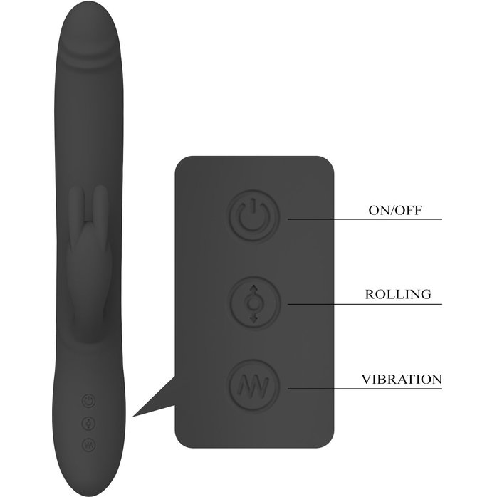 Черный вибратор-кролик Byron с движущимися шариками - 25 см - Pretty Love. Фотография 6.