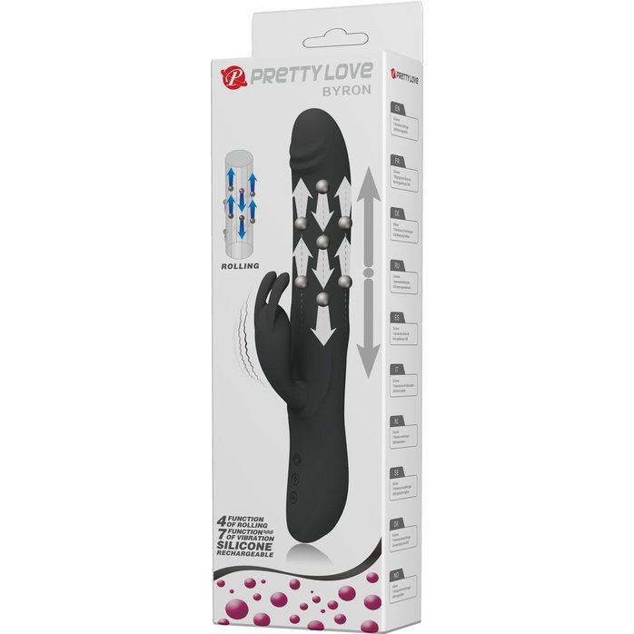 Черный вибратор-кролик Byron с движущимися шариками - 25 см - Pretty Love. Фотография 10.