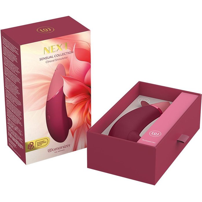 Бордовый бесконтактный клиторальный стимулятор Womanizer Next. Фотография 7.