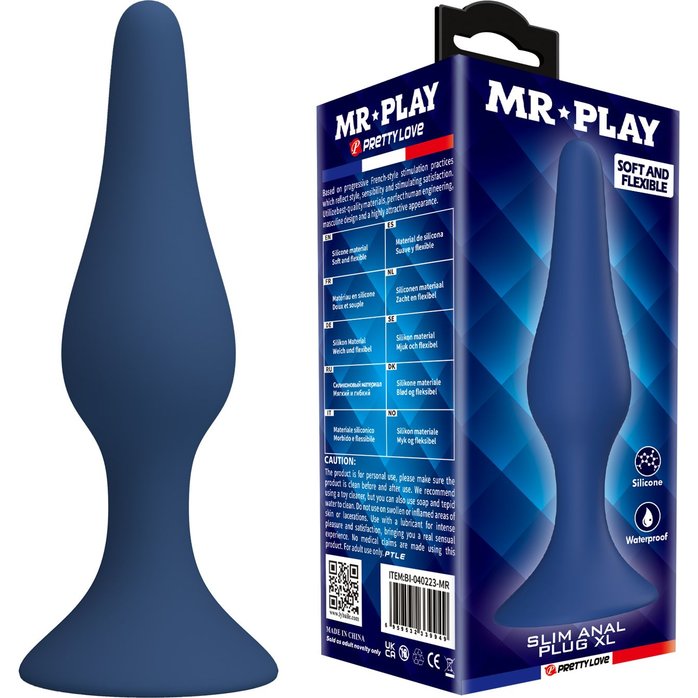 Синяя анальная пробка Slim Anal Plug XL - 15,4 см - Mr.Play. Фотография 2.