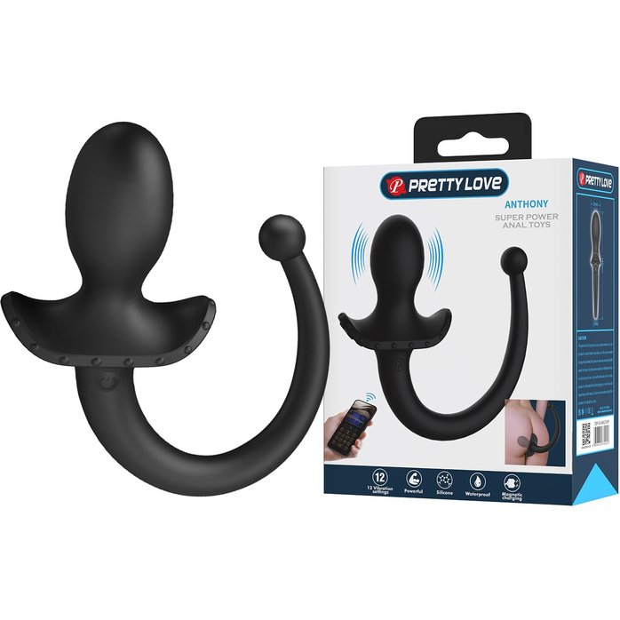 Черная анальная вибропробка с хвостом Anthony - Pretty Love. Фотография 2.