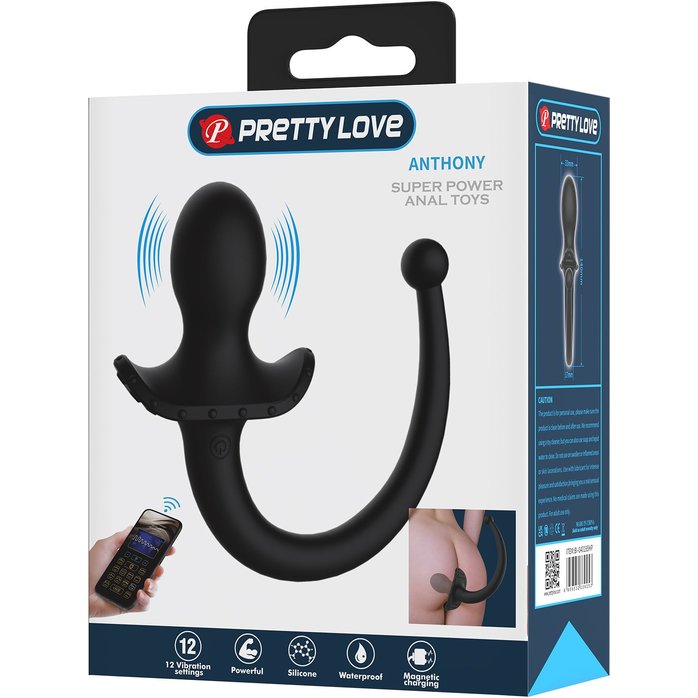 Черная анальная вибропробка с хвостом Anthony - Pretty Love. Фотография 3.