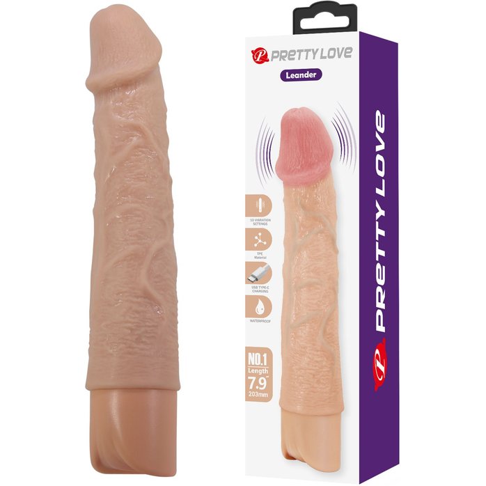Телесный реалистичный вибратор Leander - 20,3 см - Pretty Love. Фотография 2.