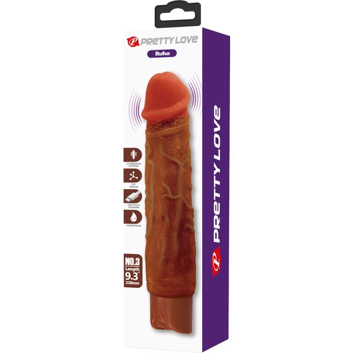Коричневый реалистичный вибратор Rufus - 23,8 см - Pretty Love. Фотография 3.