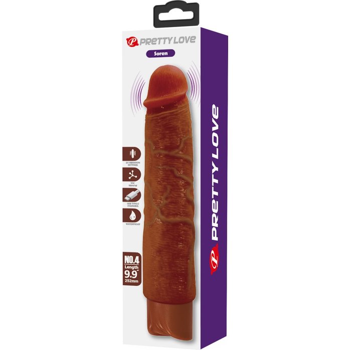 Коричневый реалистичный вибратор Soren - 25,2 см - Pretty Love. Фотография 3.