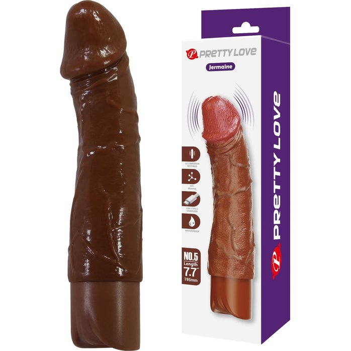 Коричневый реалистичный вибратор Jermaine - 19,5 см - Pretty Love. Фотография 2.