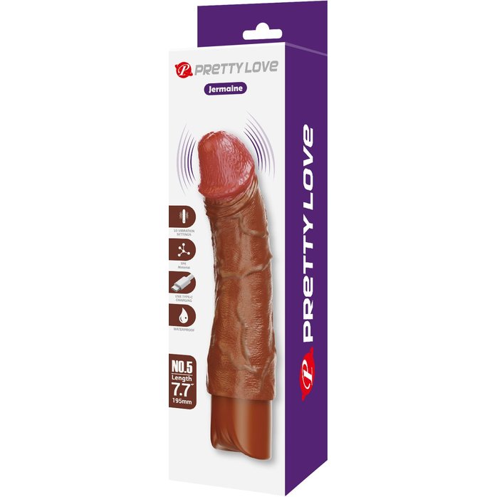 Коричневый реалистичный вибратор Jermaine - 19,5 см - Pretty Love. Фотография 3.