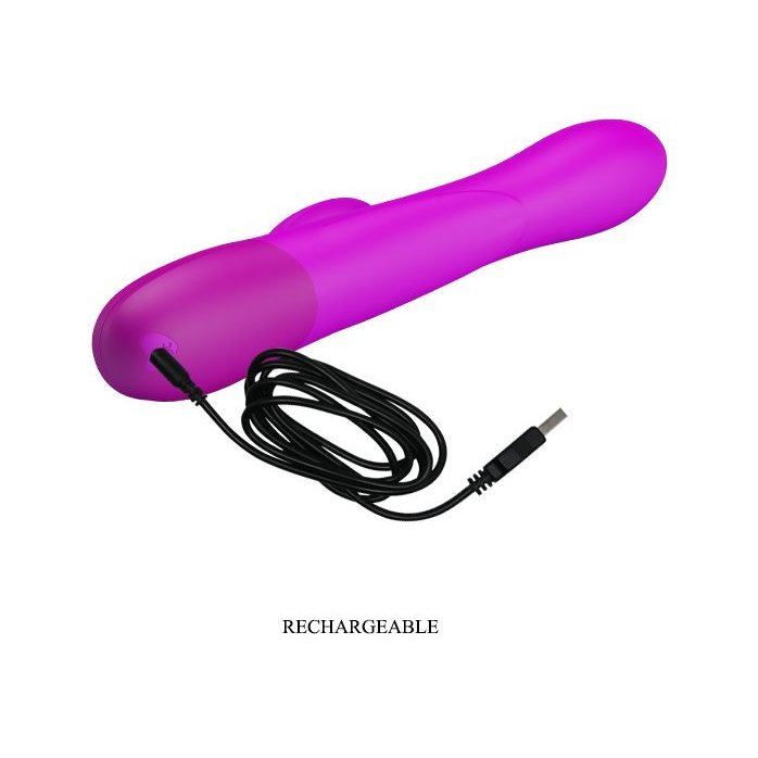 Лиловый вибратор Douglas с клиторальным отростком и функцией расширения - 24,9 см - Pretty Love. Фотография 8.