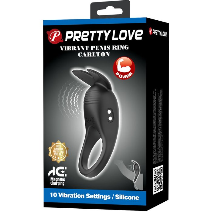 Черное перезаряжаемое виброкольцо Carlton - Pretty Love. Фотография 2.