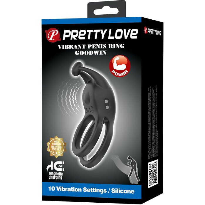 Черное перезаряжаемое виброкольцо Goodwin - Pretty Love. Фотография 2.