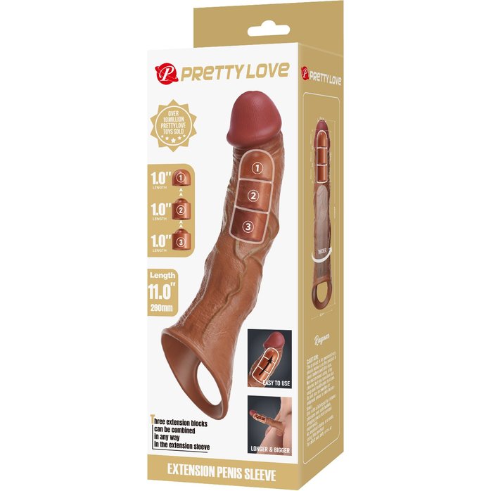 Карамельный фаллоудлинитель с 3 вставками - 28 см. Фотография 3.