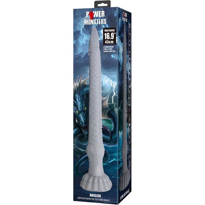 Серый силиконовый фаллоимитатор Basilisk - 43 см. Фотография 3.