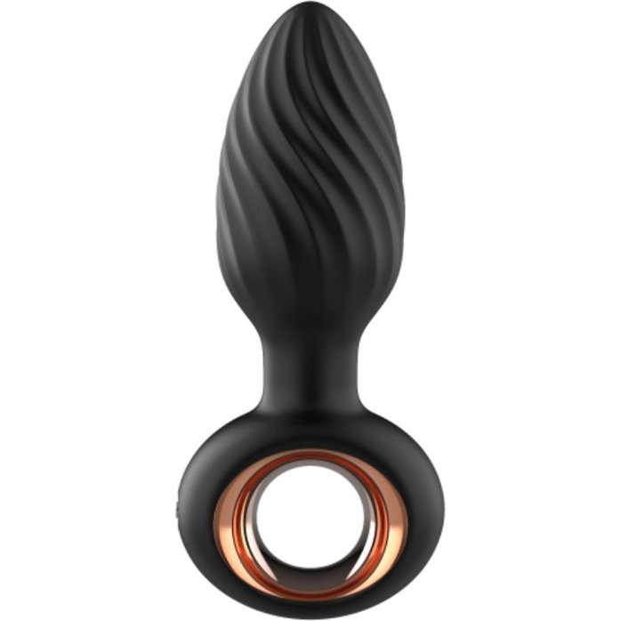 Черная анальная пробка с вибрацией, вращением и пультом ДУ