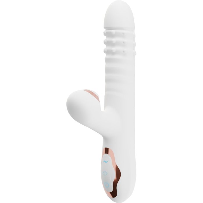Белый вибратор-кролик с вращающимися шариками и вакуумной стимуляцией