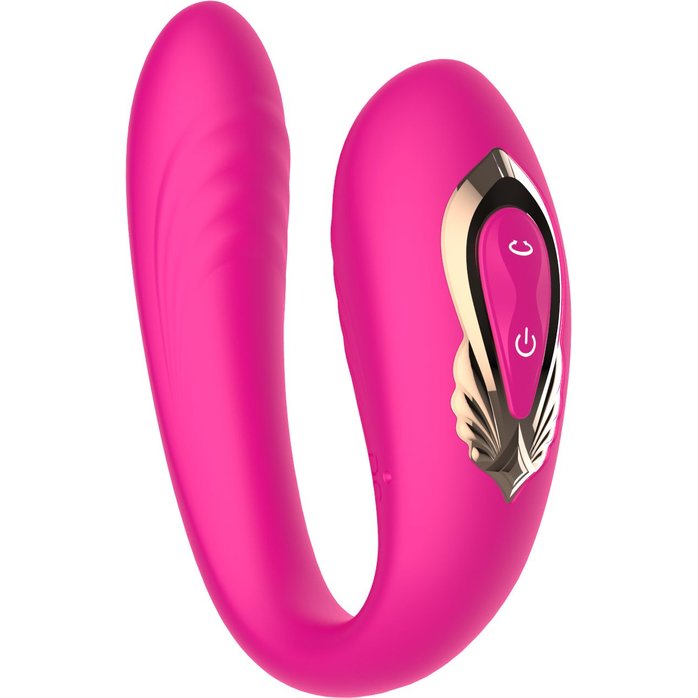 Розовый U-образный вибратор с вращающейся вагинальной частью