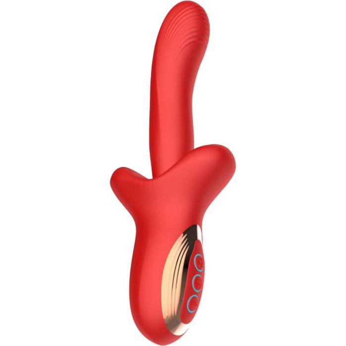 Красный вибратор с постукивающим эффектом - 22 см