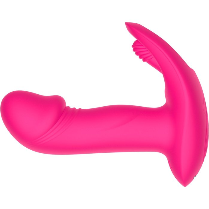 Розовый вагинально-клиторальный вибратор c функцией фингеринга. Фотография 2.