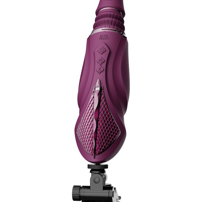 Фиолетовая секс-машина с функцией нагрева, насадками и присоской Sesh. Фотография 11.