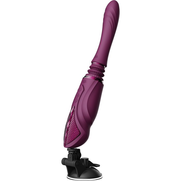 Фиолетовая секс-машина с функцией нагрева, насадками и присоской Sesh. Фотография 3.