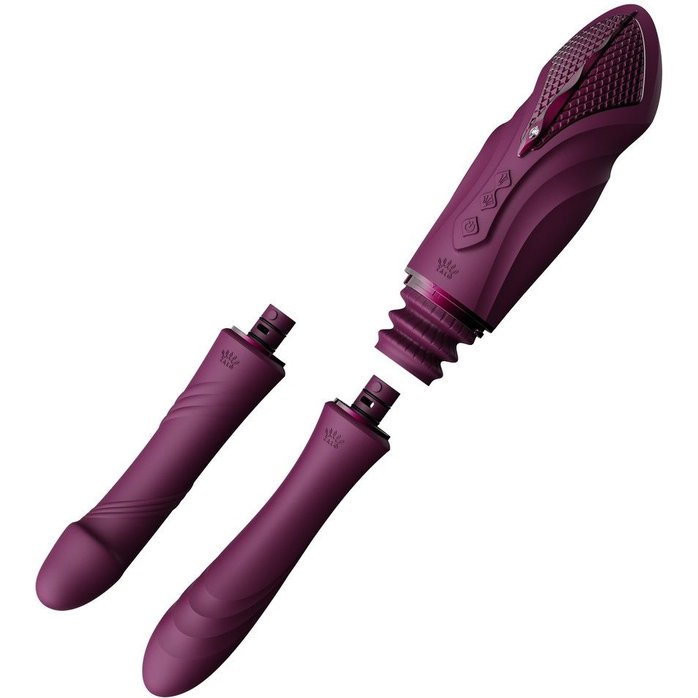 Фиолетовая секс-машина с функцией нагрева, насадками и присоской Sesh. Фотография 10.