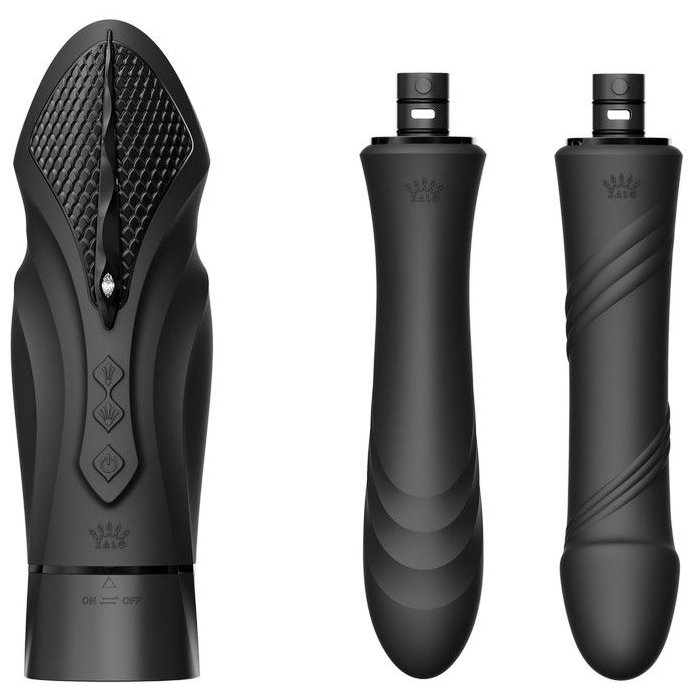 Черная секс-машина с функцией нагрева, насадками и присоской Sesh. Фотография 4.