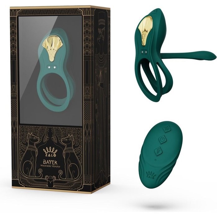 Зеленое эрекционное виброкольцо Bayek с пультом ДУ. Фотография 2.