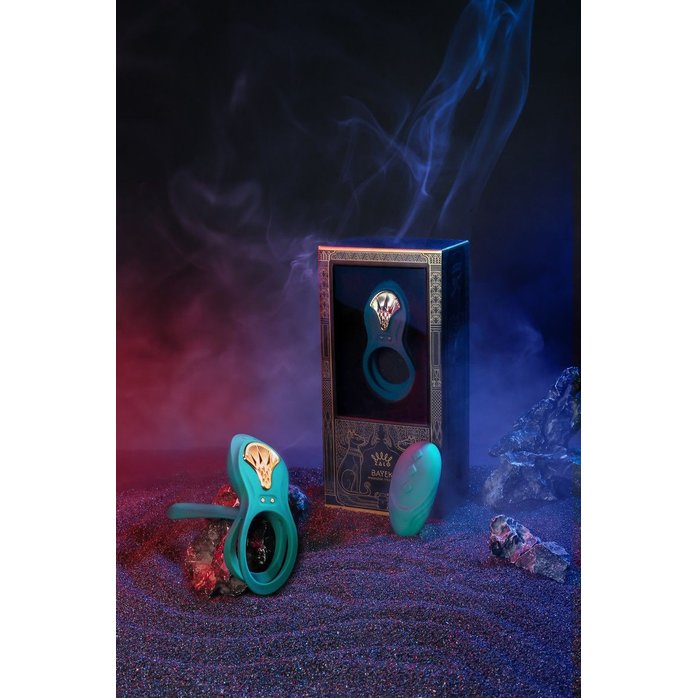 Зеленое эрекционное виброкольцо Bayek с пультом ДУ. Фотография 9.