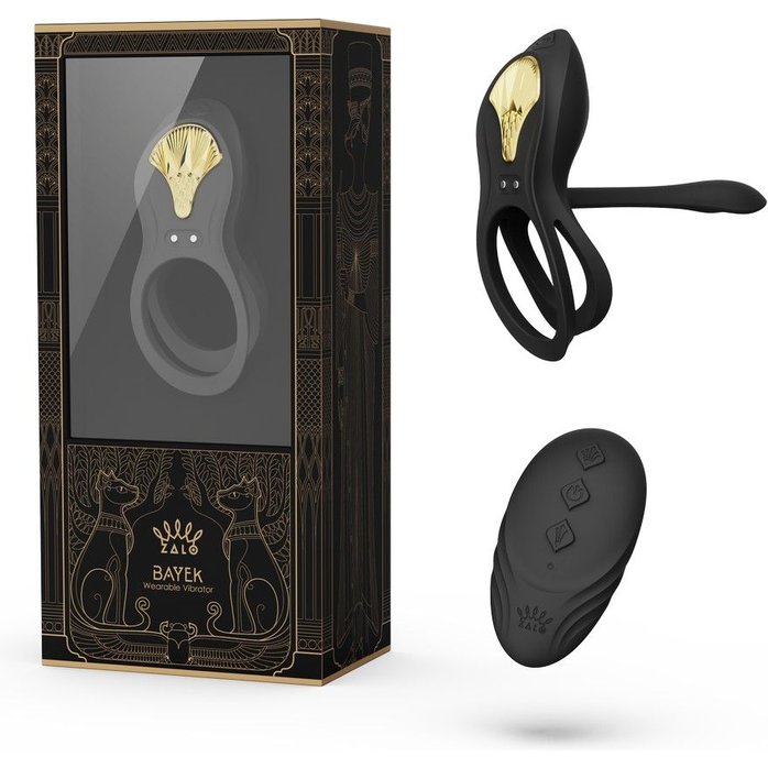 Черное эрекционное виброкольцо Bayek с пультом ДУ. Фотография 3.
