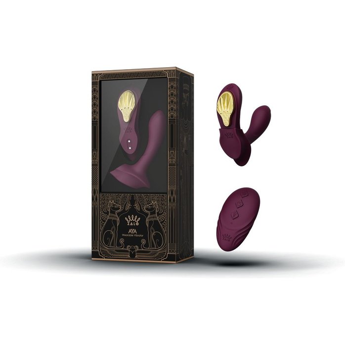 Фиолетовый вибромассажёр в трусики Aya с насадкой и пультом ДУ. Фотография 2.