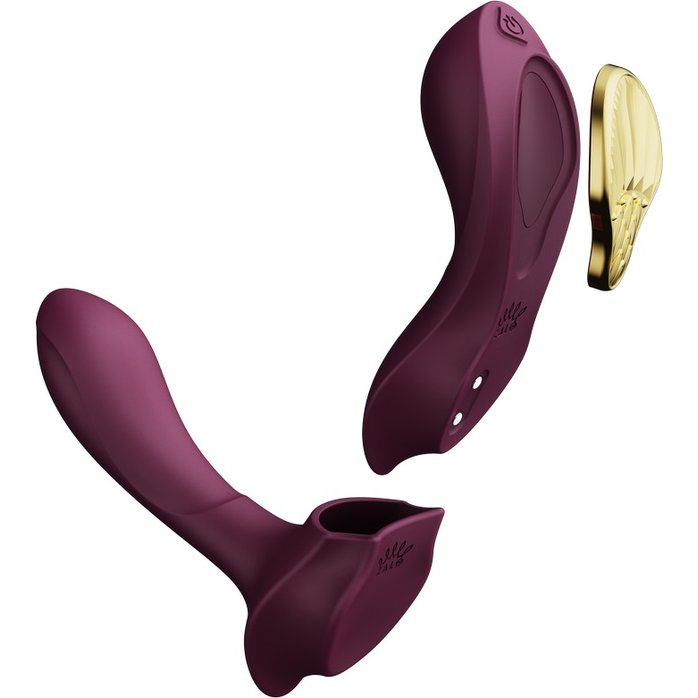 Фиолетовый вибромассажёр в трусики Aya с насадкой и пультом ДУ. Фотография 3.