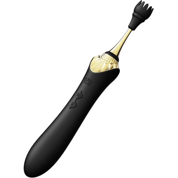 Черный клиторальный вибростимулятор с насадками Bess. Фотография 7.