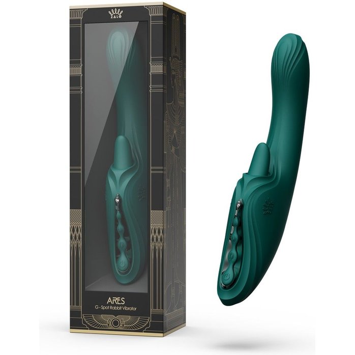 Зеленый вибростимулятор-кролик с функцией нагрева Ares - 24,6 см. Фотография 2.