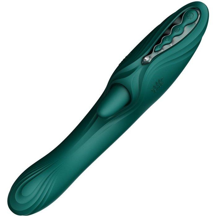 Зеленый вибростимулятор-кролик с функцией нагрева Ares - 24,6 см. Фотография 6.