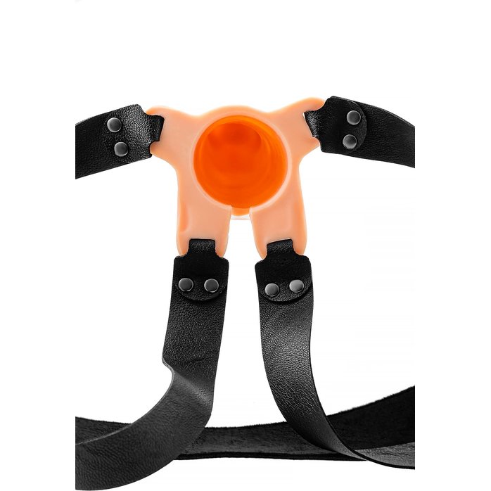 Телесный фаллопротез на черных ремнях Conall - 15 см - RealStick Strap-On. Фотография 3.