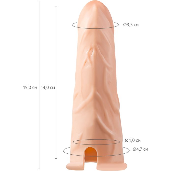 Телесный фаллопротез на черных ремнях Conall - 15 см - RealStick Strap-On. Фотография 4.