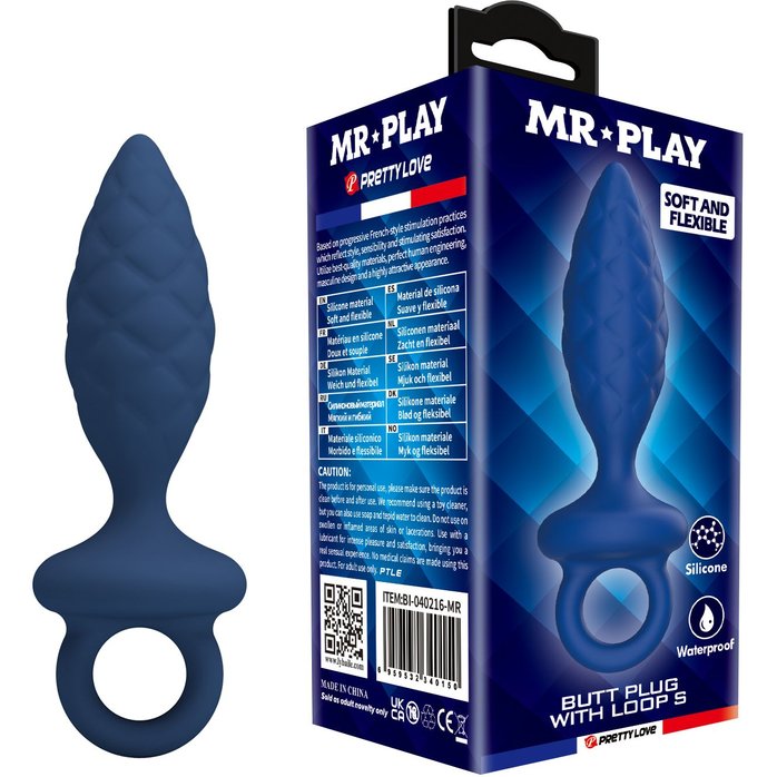 Синяя анальная пробка с кольцом Butt Plug with Loop S - 11,5 см - Mr.Play. Фотография 2.