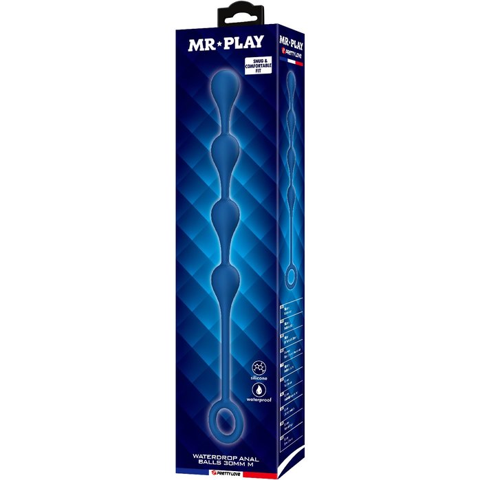 Синяя анальная ёлочка с кольцом Waterdrop Anal Balls 30 mm M - 33,5 см - Mr.Play. Фотография 8.