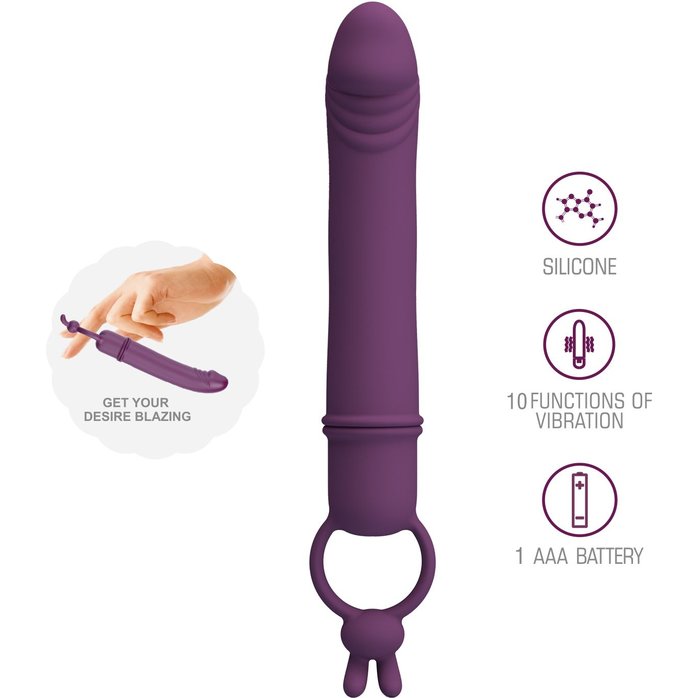 Сливовый вибратор с кольцом Cora - 15,5 см - Pretty Love. Фотография 2.