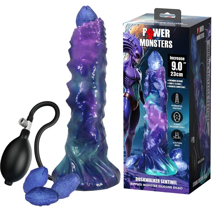 Фиолетовый яйцеродящий фаллоимитатор Duskwalker Sentinal на присоске - 22,4 см. Фотография 2.