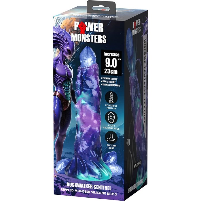 Фиолетовый яйцеродящий фаллоимитатор Duskwalker Sentinal на присоске - 22,4 см. Фотография 8.
