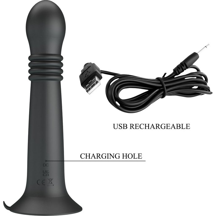 Черный стимулятор с поступательными движениями и вращением Stellan - 19,1 см - Pretty Love. Фотография 7.