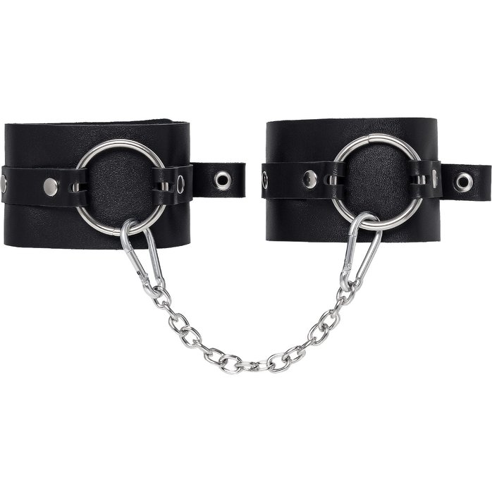 Черные оковы из толстой кожи с люверсами. Фотография 2.