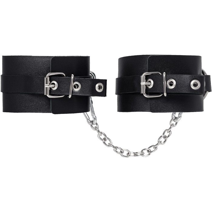 Черные оковы из толстой кожи с люверсами. Фотография 3.